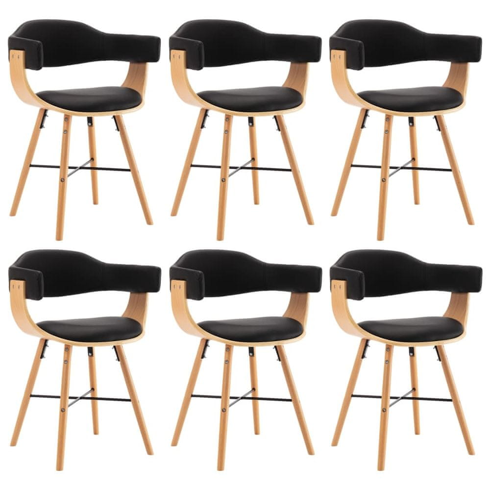 Petromila vidaXL Jedálenské stoličky 6 ks, čierne, umelá koža a ohýbané drevo